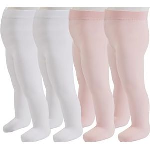 PIKY PACK 4 paar babypanty's, microvezelpanty's voor baby, babypanty's van 40 denier, 3-24 maanden, gemaakt in Italië (DE/NL/SE/PL, Leeftijd, 3 maanden, 2 Paar Wit + 2 Paar Roze)