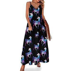Galaxy Unicorn Sling Maxi-jurk voor dames, V-hals, casual, mouwloos, verstelbare riem, sexy lange jurk