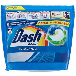 Dash Pods wasmiddel in capsules, 64 wasbeurten, klassiek, verwijdert vlekken, glans voor de huid, effectief ook bij kou en in korte cycli