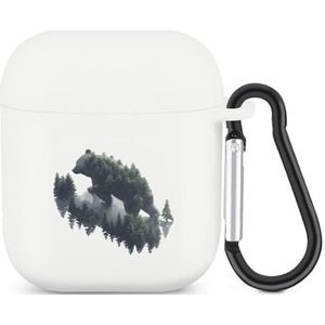 Bomen Reflectie Wildlife Natuur Dier Beer Leuke Case voor AirPods 2&1 Schokbestendige Beschermende Hoofdtelefoon Gevallen Cover Met Sleutelhanger voor Mannen Vrouwen