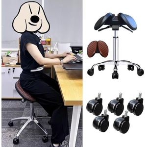 JAVPTAV Ergonomische zadelkruk in split-zitstijl, salonrolkruk met 360 ° draaibare wielen, verstelbare zadelstoel splitzitting voor tandheelkundige/kantoor/ziekenhuis (52-70 cm (20,5 ""- 27,5"") hoogte)