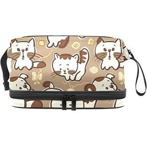Dubbellaags Cosmetische Tas Puppies Kittens Draagbare Make-up Tas Reizen Organizer Pouch Voor Vrouwen Meisjes Toiletries Tassen, Meerkleurig, 27x15x14 cm/10.6x5.9x5.5 in, Make-up zakje