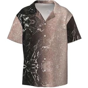 TyEdee Marmeren Kleur Rose Goud Print Mannen Korte Mouw Jurk Shirts Met Zak Casual Button Down Shirts Business Shirt, Zwart, S