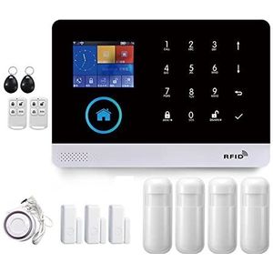 Huisbeveiligingssysteem, Smart Home GSM Alarmsysteem for Thuis Met Bewegingssensor Draadloze Sirene Nachtzicht IP Camera Tuya(E-103.)