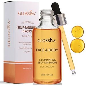 Glossiva Zelfbruinende druppels, zelfbruiner voor gezicht en lichaam, langdurige gloed zonloze bruiner, natuurlijke zelfbruinende druppels voor perfecte geleidelijke gloed - knocks out oranje tinten