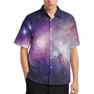 Outer Space Galaxy Universe Zomer Heren Shirts Casual Korte Mouw Button Down Blouse Strand Top met Zak XL