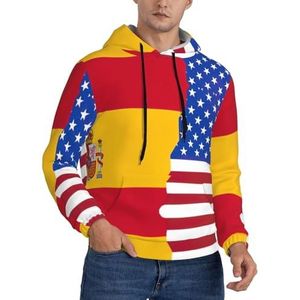 HJLUUFT Amerikaanse Spanje vlag print heren hoodies lange mouw trekkoord pullover top heren ontspannen fit grafisch sweatshirt, Zwart, S