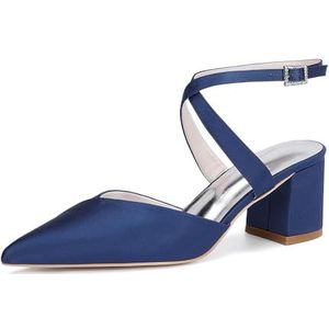 KYEGLO Puntige Hakken Met Gesp Voor Dames En Sandalen Met Dichte Neus En Dikke Hak Met Kruisbandjes Om De Enkel - Ideaal Voor Bruiloften En Werk,Dark blue,36 EU