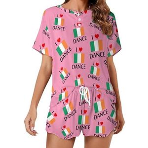 I Love Irish Dance Zachte damespyjama met korte mouwen, loungewear met zakken, cadeau voor thuis, strand, M