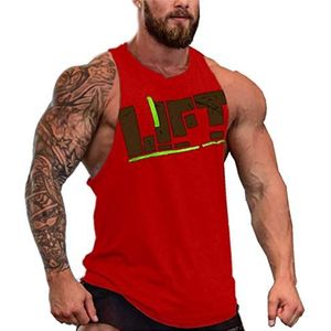COWBI Bodybuilding sporttanktop voor heren, zonder mouwen, fitnessstudio, tanktop, stringer, Rood 2, M
