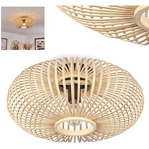 Plafondlamp Oravi, ronde plafondlamp van hout/metaal in natuur/zwart, lamp in rasteroptiek met geweldige lichteffecten aan het plafond, Ø 40 cm, 1 vlam, 1 x E27, zonder gloeilamp