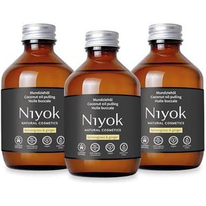 Niyok® Mondtrekolie van biologische kokosolie ""Citroengras & gember"" (3 x 200 ml) • mondspoeling met etherische oliën • kokos olietekuur tegen cariës, tandsteen en slechte adem • veganistische
