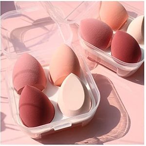 HANRUO Make-up Puff Make-up Spons Met Opbergdoos Foundation Poeder Spons Beauty Tool Lady Make-up (Kleur: Mix Roze)