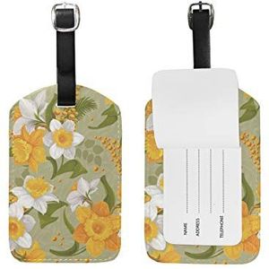 Gele zonnebloem kunst bagage bagage koffer tags lederen ID label voor reizen (2 stuks)