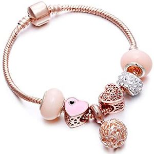 Armbanden voor vrouwen Rose Gouden Armband Kersenbloesem Kwastje Bal Kristal Kraal Hanger Charme Armbanden Armbanden for Vrouwen Sieraden Meisje Geschenken (Color : Pink Heart Ball_18cm)