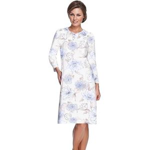 e.FEMME® Damesnachthemd Kate 1029, lange mouwen, van 100% katoen, blauwe hortensia's, 54