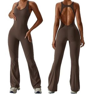 Vrouwen Flare Jumpsuits Sexy Mouwloze U-hals Casual Yoga Tank Workout Rompertjes(A,X-Large)