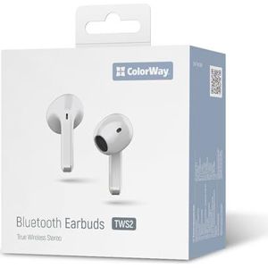 COLORWAY TWS-2 Bluetooth V5.3 hoofdtelefoon, draadloos, 20 uur batterijduur met oplaadcase, touch-bediening, wit