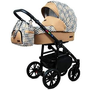 Kinderwagen 3 in 1 complete set met autostoeltje Isofix babybad babydrager Buggy Colorlux Black van ChillyKids Houndstooth 3in1 (inclusief autostoeltje)