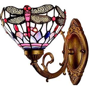 Tiffany Antieke Libelle Stijl Wandlamp, 8 Inch, Rode Kristal Kralen, Gebrandschilderd Glas, Victoriaanse Stijl Landelijke Wandlamp, Gebruikt Voor Trappen, Slaapkamers, Woonkamer