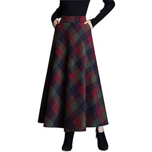 Moviendress Vrouw Lange Winter Rok Mode Elegante Hoge Taille Retro Wollen Rellis Herfst A-Line in Grote Swing Rok, Groen rooster, L