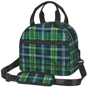 OdDdot Blauwe Schotse Tartan Print Cross-Body Geïsoleerde Lunch Tas Herbruikbare Lunch Zakken Vrouwen Grote Capaciteit Lunchbox Draagbare