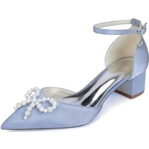 EICOFF Dames Trouwschoenen Gesloten Teen Mid Hak Pumps Satijn Enkelband Kant Bloem Bruids Vrouwen Bruiloft Jurk Party Schoenen,Zilver,35 EU