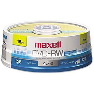 Maxell 635117 DVD-RW DVD Rewritable DVD Discs 4.7GB 2X 120 Min Spindle 15 Pack