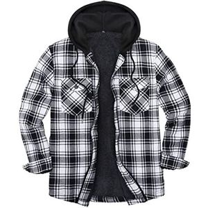 Sherpa gevoerde overhemdjas met capuchon en geruite ritssluiting voor heren, Zwart/Wit, XXL