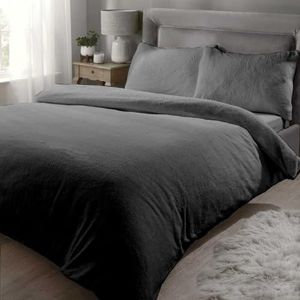 Rapport Home Zachte Luxe Teddy Fleece Dekbedovertrek Beddengoed Set Single Charcoal