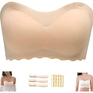 Fabulous One Strapless Bra, Bra Strapless Seamless Stretch Removable Padding, Invisible Lifting Bandeau Push Up with Detachable Straps (2XL,Beige)