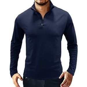 TANGLI Heren 1/4 Zip Lange Mouw Running Tops Lichtgewicht Golf Sport Jogging Sneldrogende Tops Shirts Lichtgewicht Golf Top Sneldrogend Ademend Militaire Tactische Werk Shirts Outdoor Prestaties Polo, C-Blauw, XL