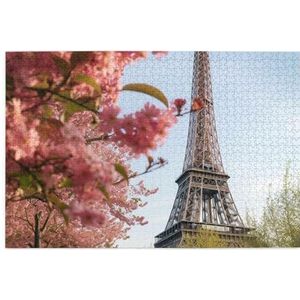 1000 stukjes puzzel voor volwassenen gepersonaliseerde foto puzzel Parijs Eiffeltoren bloem aangepaste houten puzzel voor familie, verjaardag, bruiloft, spel nachten geschenken, 74,9 cm x 50 cm