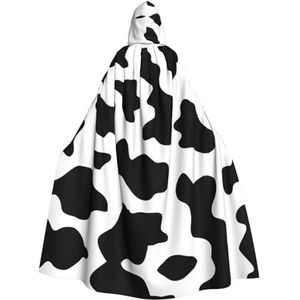 MDATT Halloween mantel met capuchon, omkeerbare cape met capuchon, vampier, heks, Halloween, cosplay, carnavalskostuum, zwart-witte koeienprint