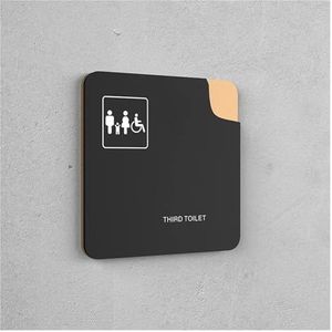 Toiletbord zwart en goud kleur toilet bord plaat 3D acryl wasruimte deur muur label sticker wc houder bewegwijzering bord kunst hotel woondecoratie (kleur: 10, maat: 17 x 17 cm)