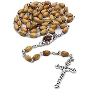 chenran Geschenk handgemaakte ronde kraal katholieke rozenkrans kruis religieuze houten kralen ketting cadeau accessoires