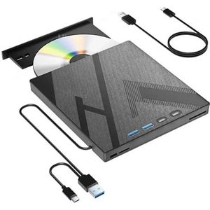 4 USB externe CD DVD-drive USB3.0 & Type-C 2 TF/SD-kaartsleuven CD/DVD-brander Schrijver Lezer Speler for Laptop Mac PC