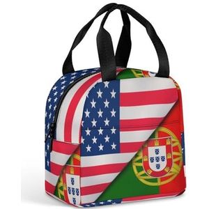 Vlaggen van Verenigde Staten En Portugal Geïsoleerde Lunch Tas Herbruikbare Lunchbox Koeler Maaltijd Prep Tote Organizer voor Vrouwen Mannen Picknick Wandelen