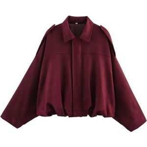 Suède Jas Dames Kort Bomberjack Van Zacht Imitatiesuède, Casual En Trendy, Lange Mouwen, Streetwear Winterjas For De Overgangsperiode, Kort Leren Jack Damesjassen(Burgundy,L)