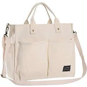 GloriaNguyen Canvas tassen voor vrouwen met rits, canvas draagtassen, schoudertas met zakken, hobotas, strand, multifunctionele tas voor school, werk, reizen, dagelijks gebruik (wit), (BC-1), Beige,