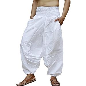 SARJANA HANDICRAFTS Mens Womens Unisex Katoenen Harembroek Yoga Baggy Genie Boho Broek, Wit, one size