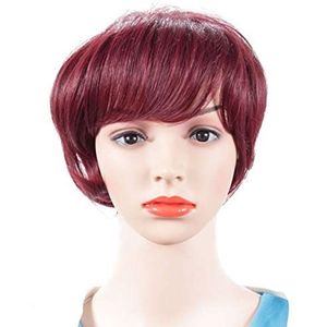 Korte Fringe Stuk Menselijk Haar Clip in Wiglet Naadloze Topper Vervanging Slight Wavy Rood