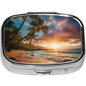 Hawaiiaans strand met palmbomen print pillendoos draagbare pillenhoes Holde Organizer voor portemonnee zak reizen geschenken