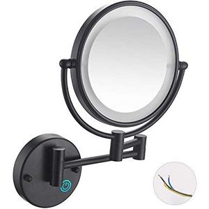 JPKZBCRGM Vanity Mirror, badkamer make-up spiegel muur gemonteerd scheren 20 cm met 7x vergroting led slaapkamer (kleur: mat zwart, maat: 7X)