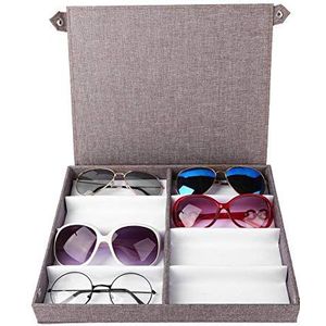 Pongnas Brilmontuur met 8 vakken (zonnebril, bril, leesbril enz.), opbergdoos voor brilstandaard, houder, sieradenhouder, opbergdoos, harde koffer met zachte binnenkant
