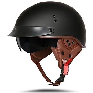 BOSERMEM Motorhelm met veiligheidsbril, DOT/ECE-goedgekeurd, jethelm, scooterhelm, bromfiets, chopper, vintage (mat zwart, maat XL, 61-62 cm)