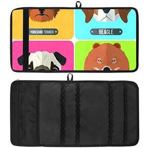 Potlood Wrap, Reizen Tekening Kleurpotlood Roll Organizer voor Artiest, Potloden Pouch Case Leuke Hond Hoofd Pug Chow Beagle Yorkshire Terrier