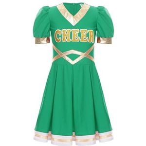 TIYGHI Cheerleader-Uniformen Meisjes voor Kinderen Letter Print Cheleader-Uniform Cosplay Schoolmeisje Kostuum Vrolijke Dansjurken voor Dansvoorstellingen (Kleur: Groen, Maat: 10)