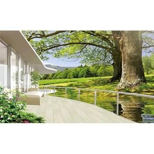 YOZYOOOZ Natuurlijk landschap balkon groene boom achtergrond groot behang muurschildering, wanddecoratie geschikt voor slaapkamer, woonkamer, kinderkamer