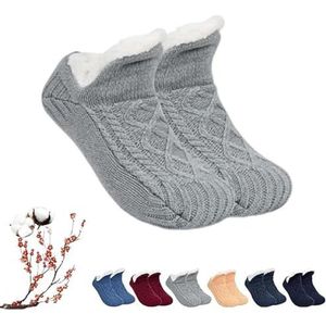 Fleecesox - Fleece-Lined Non-Slip Thermal Slippers Socks,non slip socks,thermal socks,V-Mouth Fluffy Slipper Socks (L,Grey)